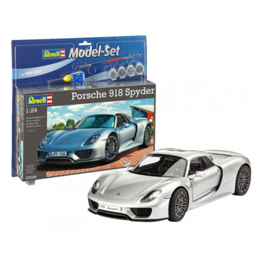 KIT PARA MONTAR REVELL MODEL SET PORSCHE 918 SPYDER 1/24 129 PEÇAS COMPLETO COM TINTAS COLA E PINCEL REV 67026